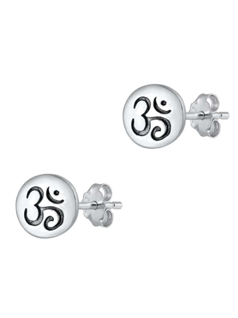 Sterling Silver Om Symbol Disc Stud Earrings 8.6mm